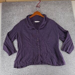 Sympatico 3/4 Long Sleeve Button Up Shirt Blouse Purple Womens L Hemp Boho